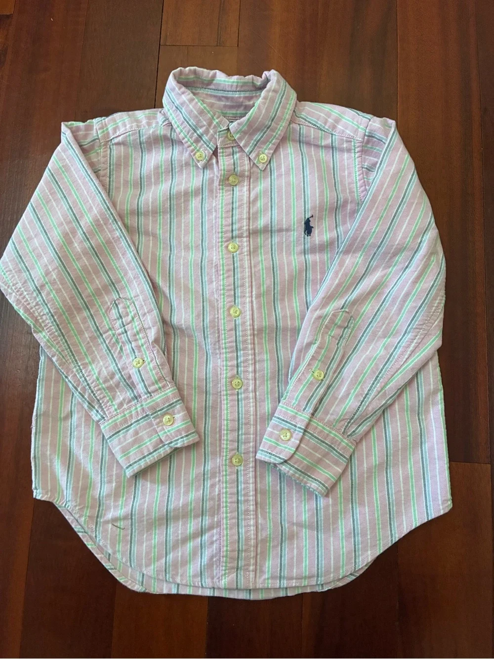 Ralph Lauren Pink & Green Striped Button-Down Oxford Shirt for Boys size 4T